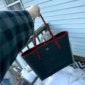 Coach Black and Red Signature City Tote